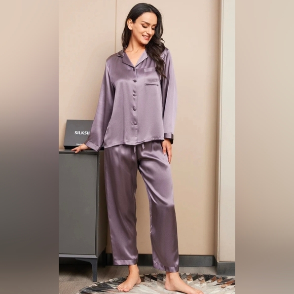Silk Siljy Women's Satin Pajama Set - Purple New Sz M